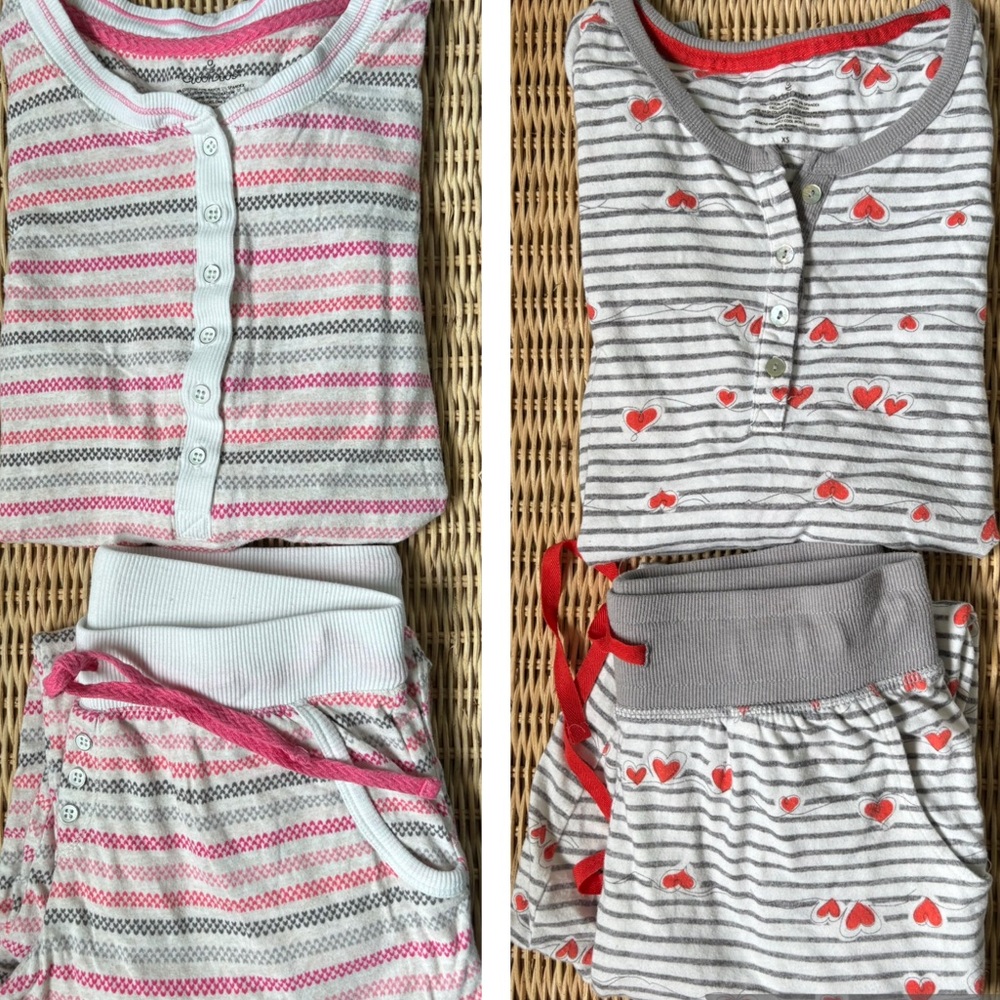 Cuddl Duds Pajamas 2 Sets, Striped and Heart Pattern, Pajama Sets, XS